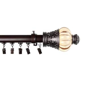 86 in. - 120 in. Telescoping Traverse Curtain Rod Kit in Cocoa with Royal Finial