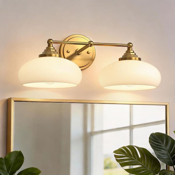 18.1 in. 2-Light Traditional Bathroom Vanity Light with Milk White Bowl Glass Shades Bulbs No Included