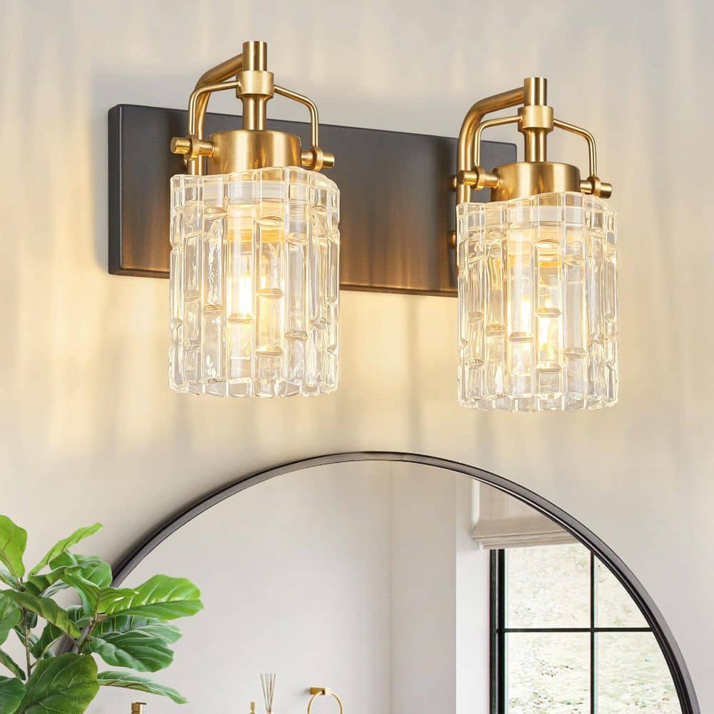 Home Lighting 11.81 in. 2-Light BlackGold Modern Vanity Light with Crystal Glass Shade Bathroom Light Fixture price history on PriceWatchPro