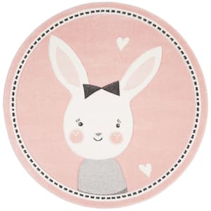 Carousel Kids Pink/Ivory 7 ft. x 7 ft. Border Solid Color Round Area Rug