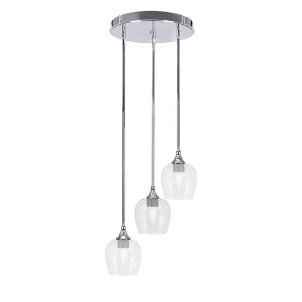 Unbranded Villa 60-Watt 15 in. 3 Light Chrome Stem Pendant Light with 6 in. Smoke Bubble Glass Shade, No bulbs included