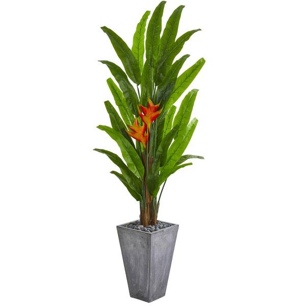 Nearly Natural 7 Ft Heliconia Artificial Plant In Cement Planter 9212 The Home Depot