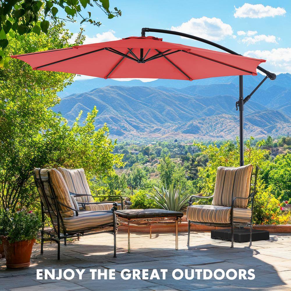 10 ft Red Polyester Cantilever Patio Umbrella with Black Metal Frame