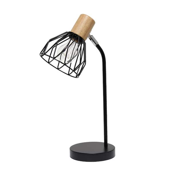 Simple Designs 18.19 in. Industrial Farmhouse Fusion Task & Reading Adjustable Cage Wire Office Accent Desk Lamp, Black