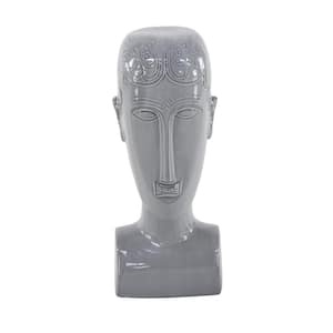 13 in. x 5 in. Gray Ceramic Eclectic Mask Sculpture