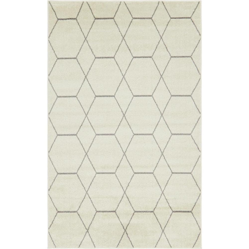 Ivory Trellis Rectangular Easy-Care Synthetic Area Rug