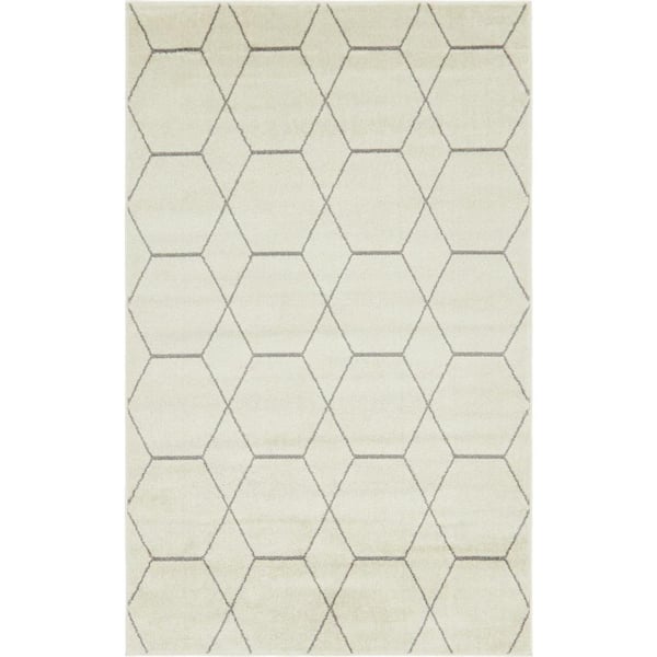 StyleWell Trellis Frieze Ivory/Gray 5 ft. x 8 ft. Geometric Area Rug