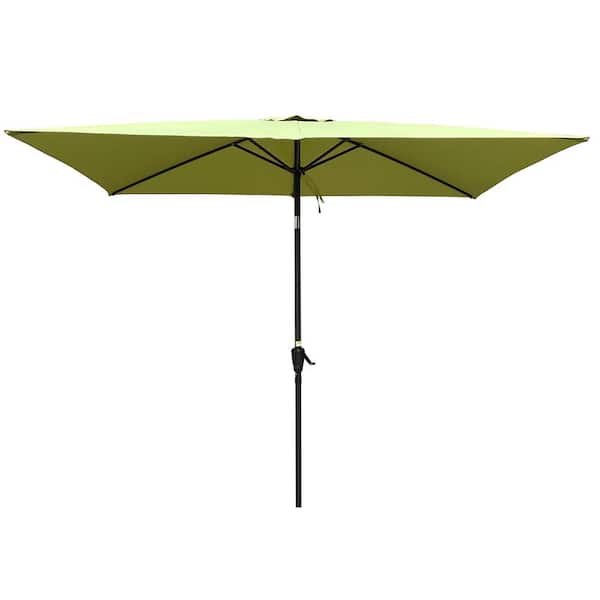 Tunearary 6 ft. x 9 ft. Polyester Outdoor Patio Umbrella in Green with 6 Steel Ribs and with Push Button Tilt/Crank