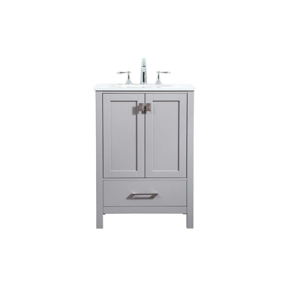 Simply Living 24 in. W x 19 in. D x 34 in. H Bath Vanity in Grey with Calacatta White Quartz Top
