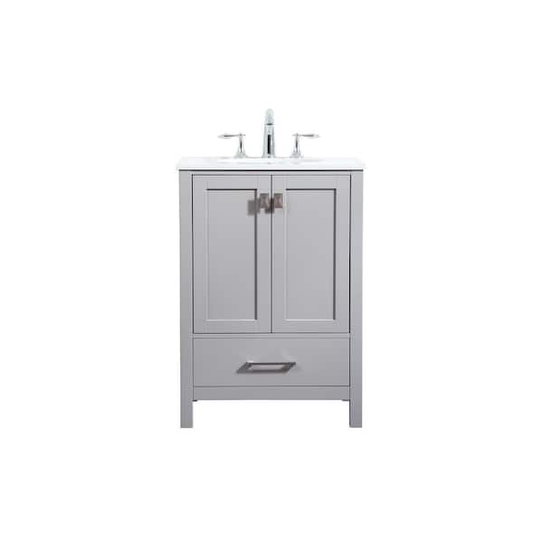 Unbranded Simply Living 24 in. W x 19 in. D x 34 in. H Bath Vanity in Grey with Calacatta White Engineered Marble Top