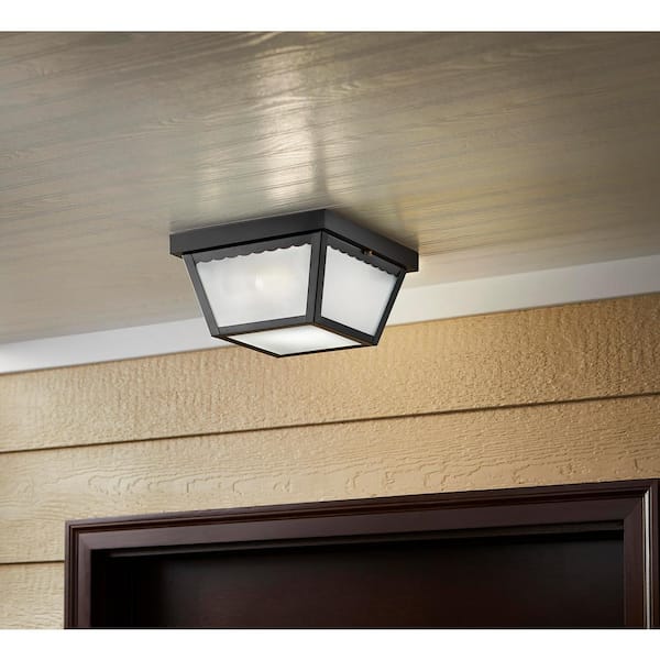 2-Light Matte Black Outdoor Ceiling Light Flush Mount Light