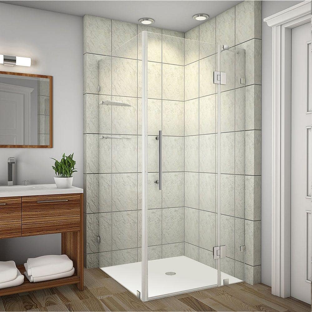 Avalux GS 34 in. x 32 in. x 72 in. Completely Frameless Shower Enclosure with Glass Shelves in Stainless Steel price history on PriceWatchPro