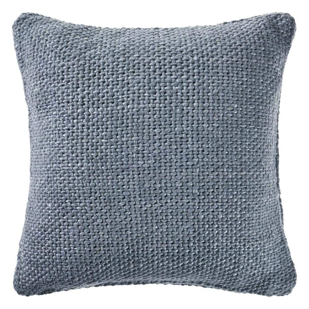Wendy Frost Blue Woven Solid Casual Textured Poly-Fill 20 in. x 20 in. Indo