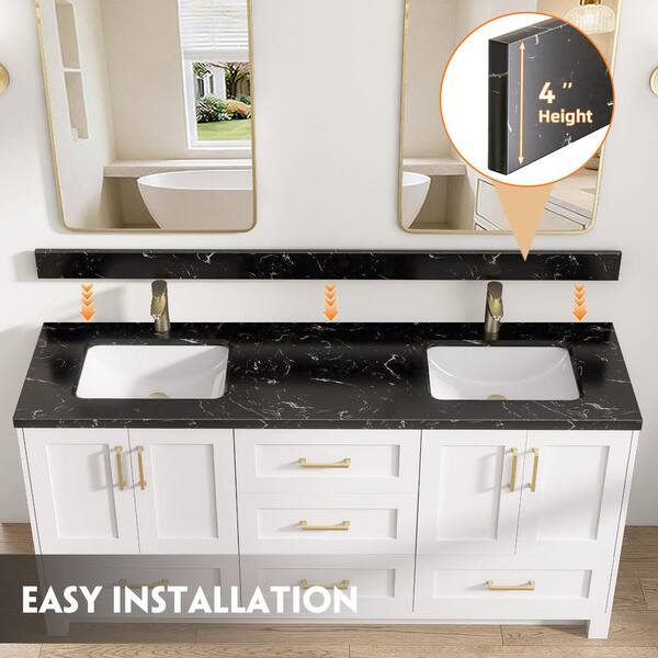 Zeafive 72 in. W x 22 in. D Engineered Stone White Rectangular