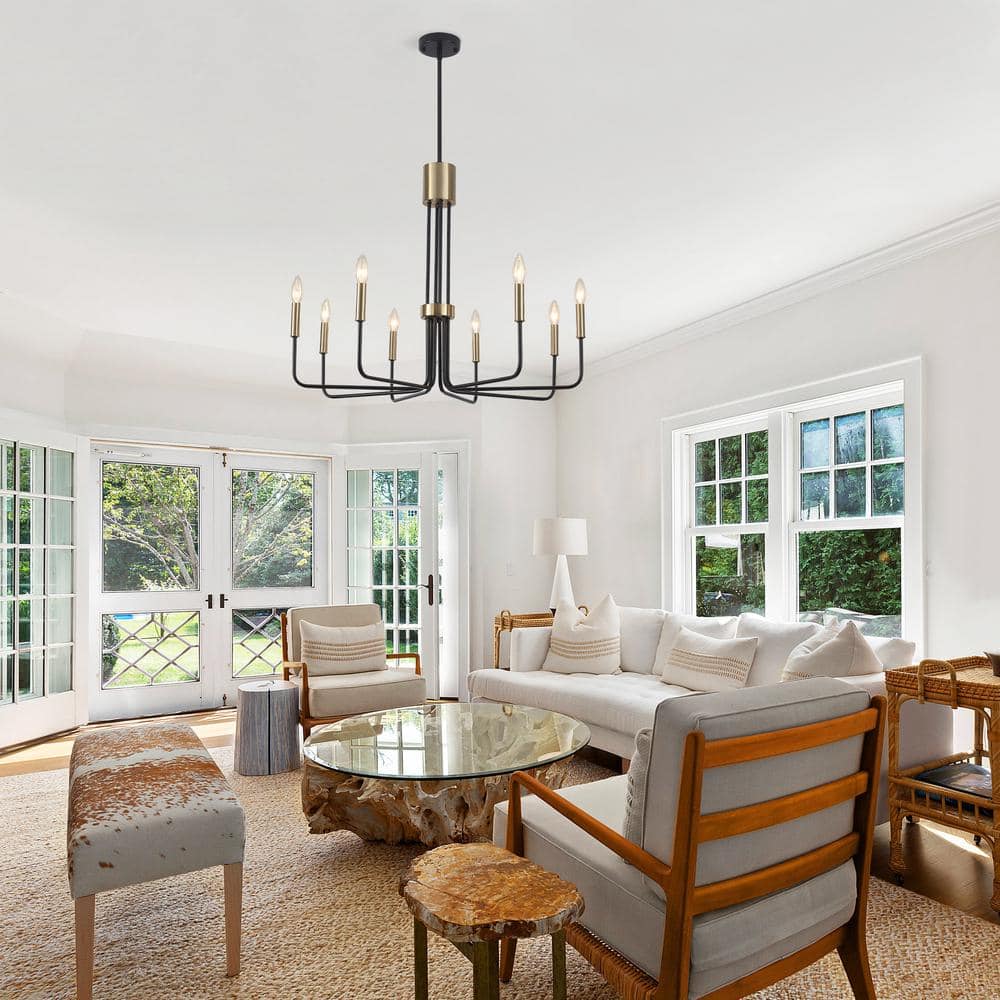 Black and Gold 8-Light Candle Style Chandelier