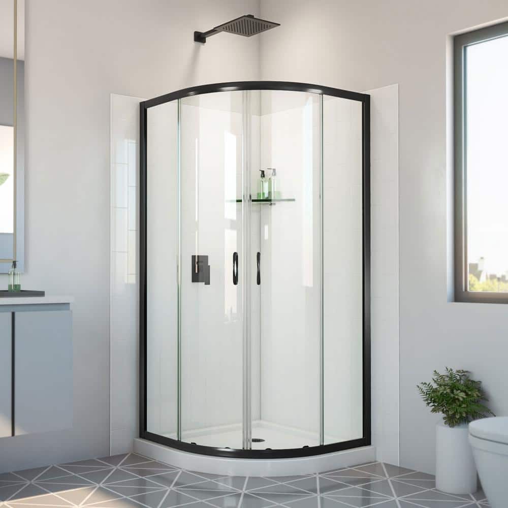 Prime 36 in. W x 36 in. D x 78-3/4 in. H Sliding Corner Shower Kit Base and White Wall in Matte Black and Clear Glass price history on PriceWatchPro