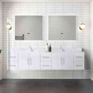 Geneva 84 in. W x 22 in. D Glossy White Double Bath Vanity and Carrara Marble Top