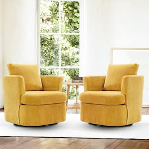 32 in. W Mustard Chenille Swivel Accent Barrel Chair Upholstered Armchair Comfy Sofa Chair 360°Club Chair (set of 2)