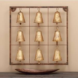 Metal Brass Square Frame Bell Wall Decor