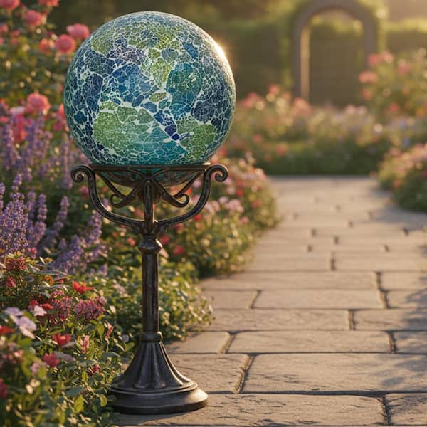 Sunnydaze Azul Terra Crackled Glass Mosaic Gazing Globe - 10 in