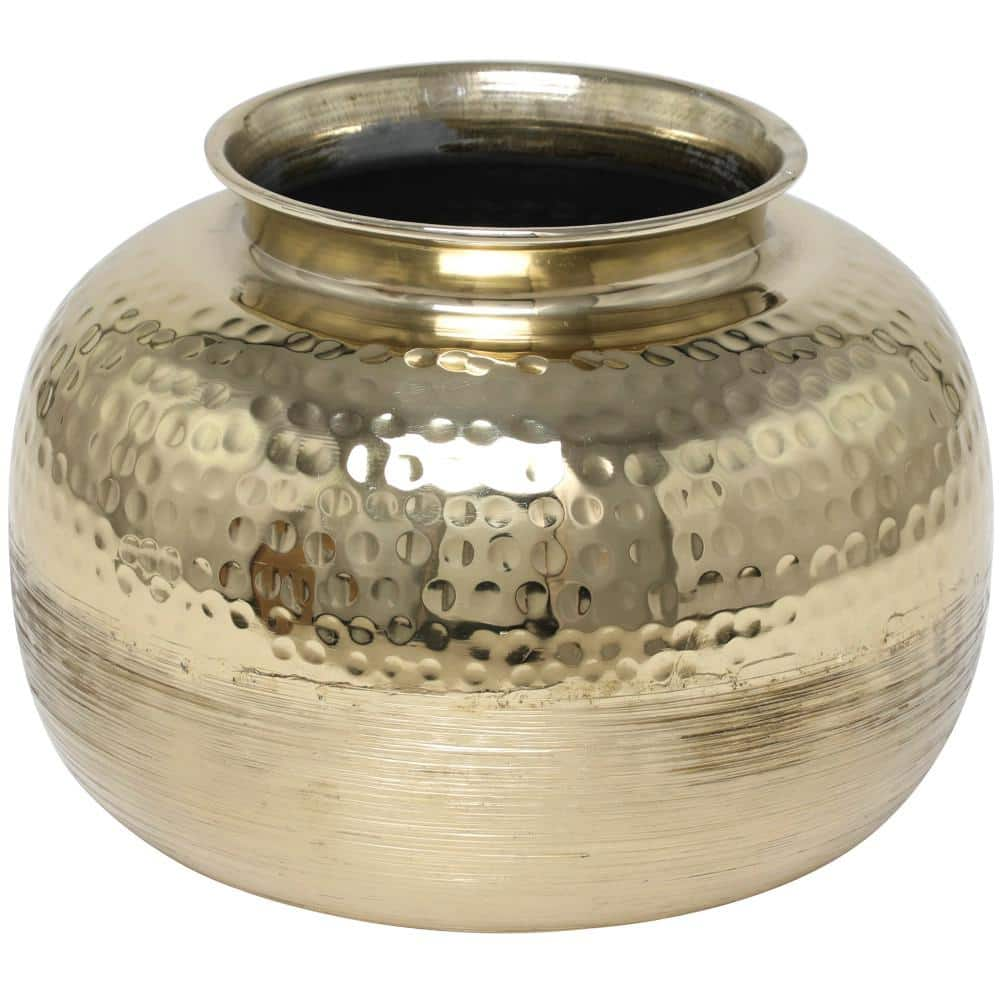 Litton Lane 7 In Gold Brushed Aluminum Metal Decorative Vase With