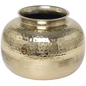 7 in. Gold Brushed Aluminum Metal Decorative Vase with Hammered Top