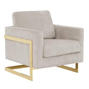 Lincoln Boucle Fabric Accent Armchair with Gold Stainless Steel Frame and Removable Back Cushion (Grey)