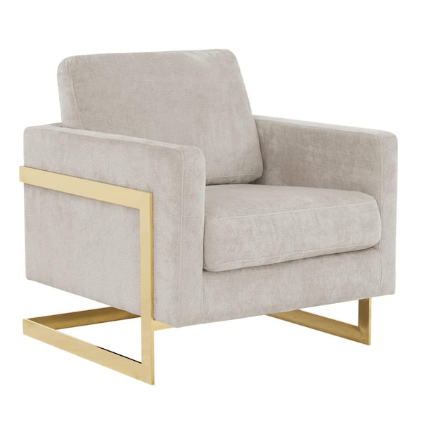 Leisuremod Lincoln Boucle Fabric Accent Armchair with Gold Stainless Steel Frame and Removable Back Cushion (Grey)
