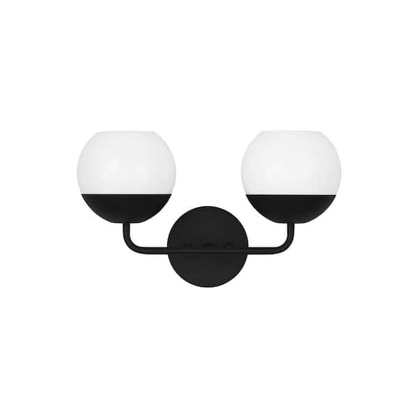 Generation Lighting Alvin 16.5 in. 2-Light Midnight Black Vanity Light with Milk Glass Shades
