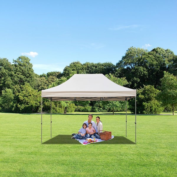 Tenleaf 10 ft. x 15 ft. Khaki Heavy-Duty Party Pop Up Canopy