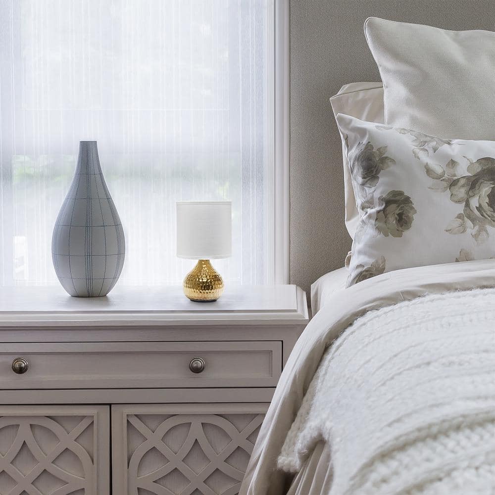 Hammered Gold Mini Table Lamp with White Fabric Shade
