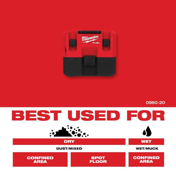Milwaukee M12 FUEL 12-Volt Lithium-Ion Cordless 1.6 Gal. Wet/Dry Vacuum w/AIR-TIP 1-1/4 in. - 2-1/2 in. Pivoting Extension Wand