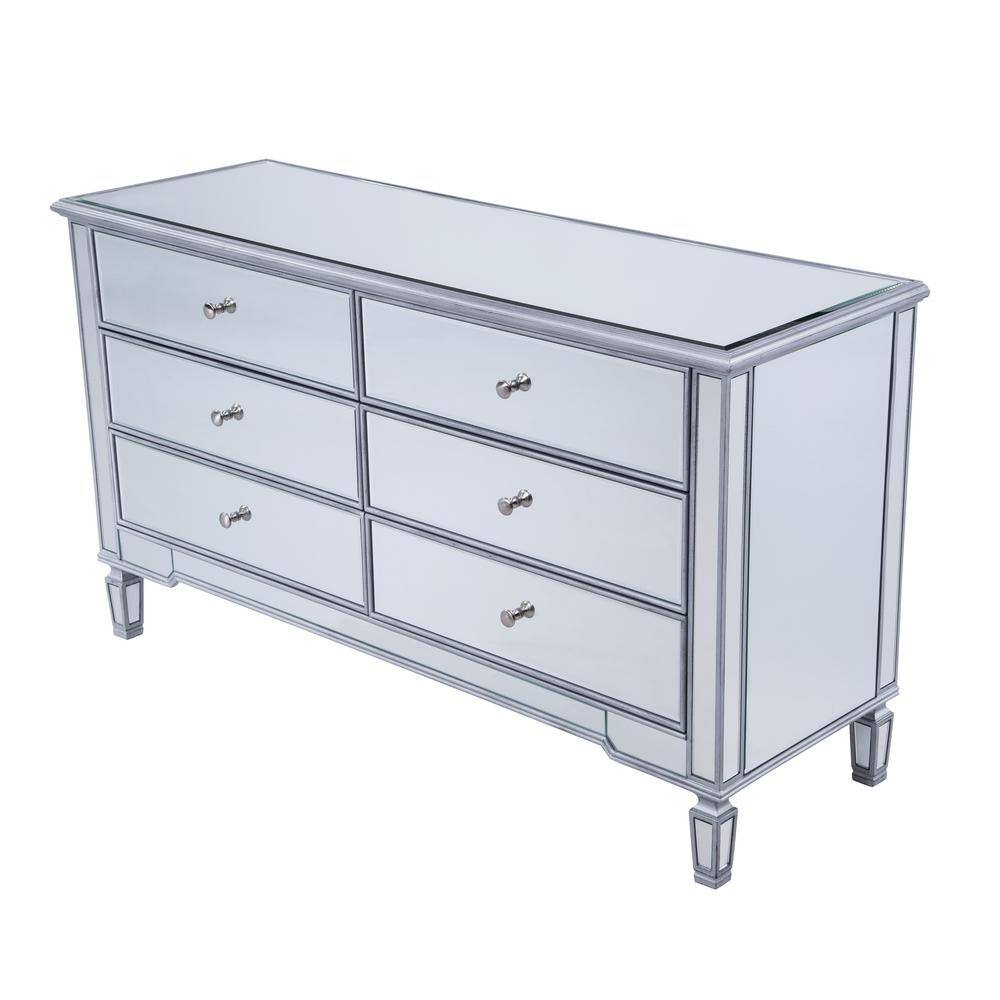 Hand Rubbed Antique Silver Mirrored 6-Drawer Dresser