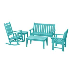 Laguna Outdoor Patio HDPE All Weather Fade Resistant 5-Piece Bench and Rocking Chair Conversation Set in Turquoise