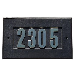 Manchester Rectangular Aluminum Address Plaque in Black Color with Polished Gold Brass Numbers