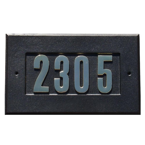 QualArc Manchester Rectangular Aluminum Address Plaque in Black Color with Polished Gold Brass Numbers