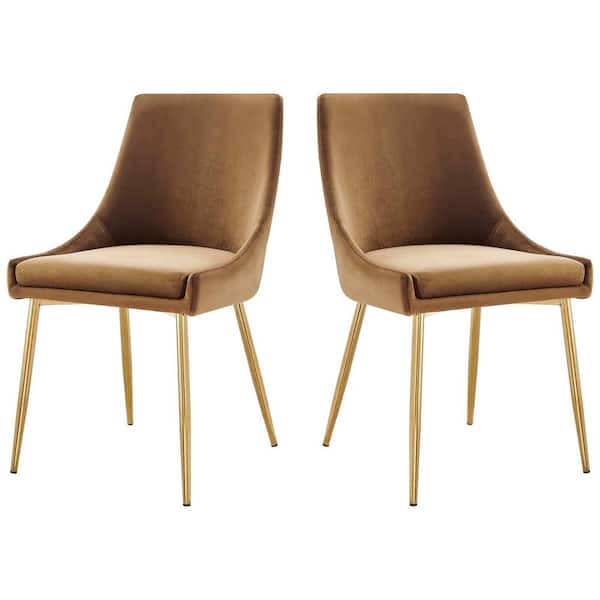 MODWAY Viscount Gold Cognac Performance Velvet Dining Chairs (Set of 2)