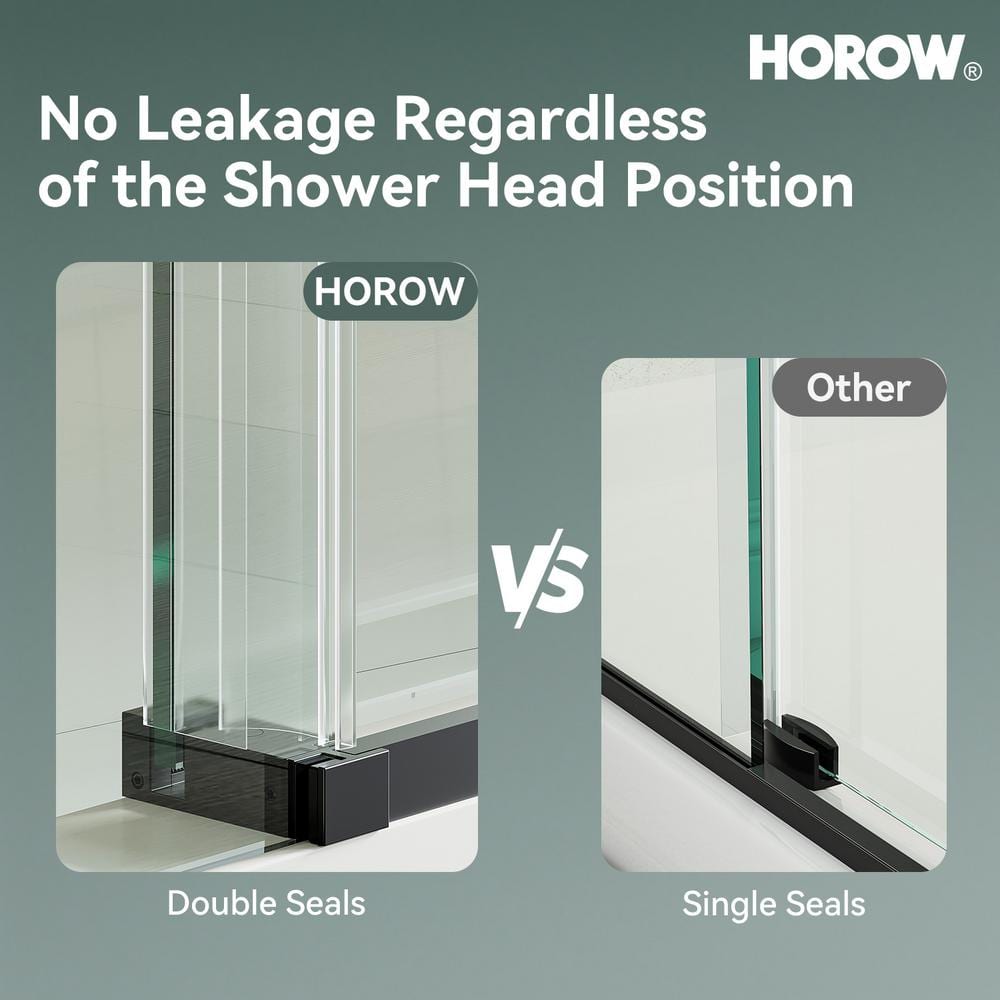 60" Matte Black Frameless Sliding Shower Door with Clear Glass
