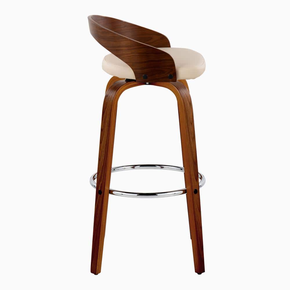 Grotto 30" Cream Faux Leather Walnut Barstools, Set of 2