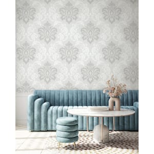 Cool Mist Deco Damask Paper Un-Pasted Non-Woven Wallpaper Roll 60.75 sq. ft.