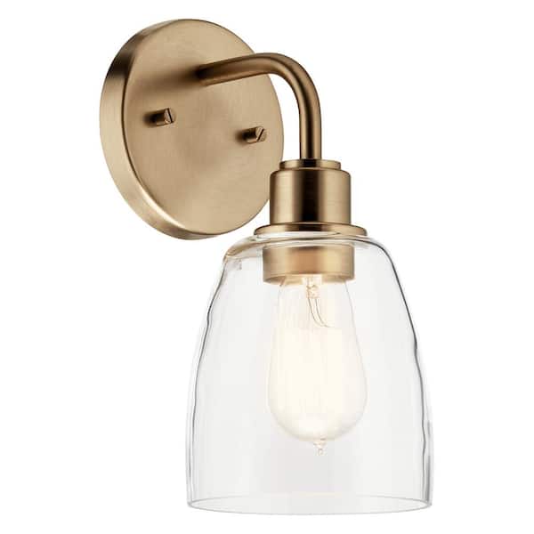 KICHLER Meller 11.25 in. 1-Light Champagne Bronze Bathroom Indoor Wall Sconce Light with Clear Glass