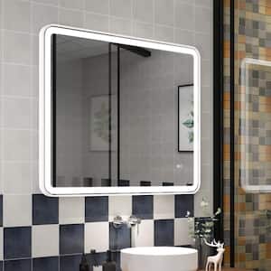 BONIE 40 in. W x 32 in. H Large Rectangular Framed Anti-Fog LED Wall Bathroom Vanity Mirror in White