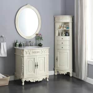 Winslow 33 in. W x 22 in. D x 35 in. H Single Sink Freestanding Bath Vanity in Antique White with White Marble Top