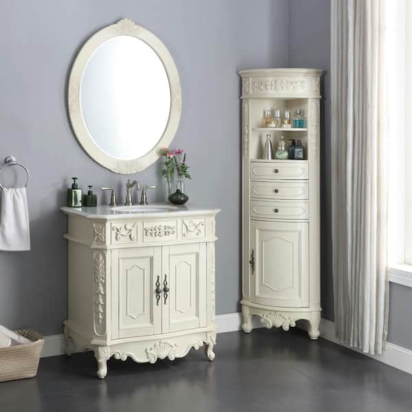 Home Decorators Collection Winslow 33 in. W x 22 in. D x 35 in. H Single Sink Freestanding Bath Vanity in Antique White with White Marble Top