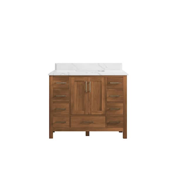 Willow Collections Malibu Teak 42 in. W x 22 in. D x 36 in. H Bath Vanity in Gold Teak with 1.5" Calacatta Quartz Top