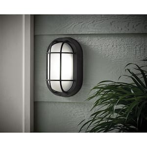 8.5 in. Black LED Outdoor Wall Lamp with Frosted Glass Shade