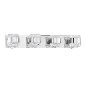 BAZIL 28 in. 4 Light Chrome, Clear Vanity Light with Clear Glass Shade