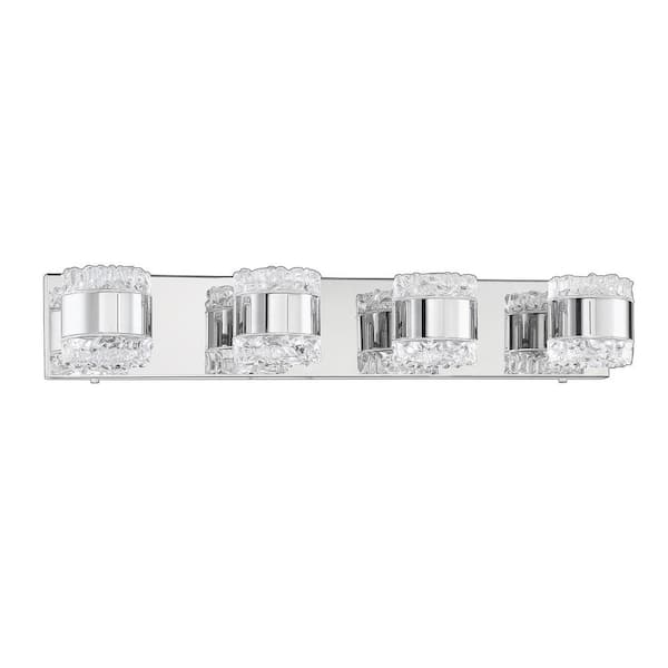 Kendal Lighting BAZIL 28 in. 4 Light Chrome, Clear Vanity Light with Clear Glass Shade