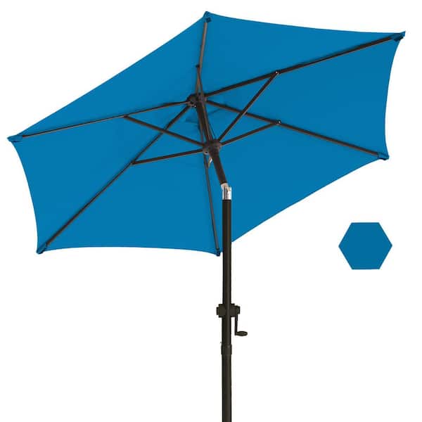 7.5 ft. Market Patio Umbrella with Push Button Tilt and Crank in Royal Blue