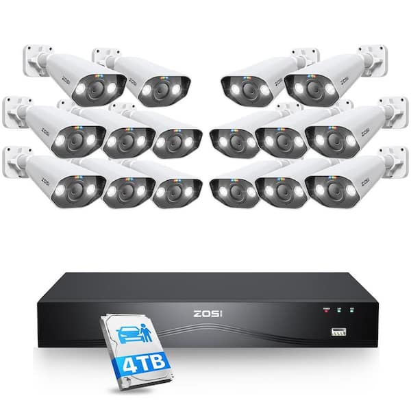 4K UHD 16-Channel (32CH Expandable) 4TB POE NVR Home Security System with 16 Wired 8MP Outdoor Spotlight Cameras